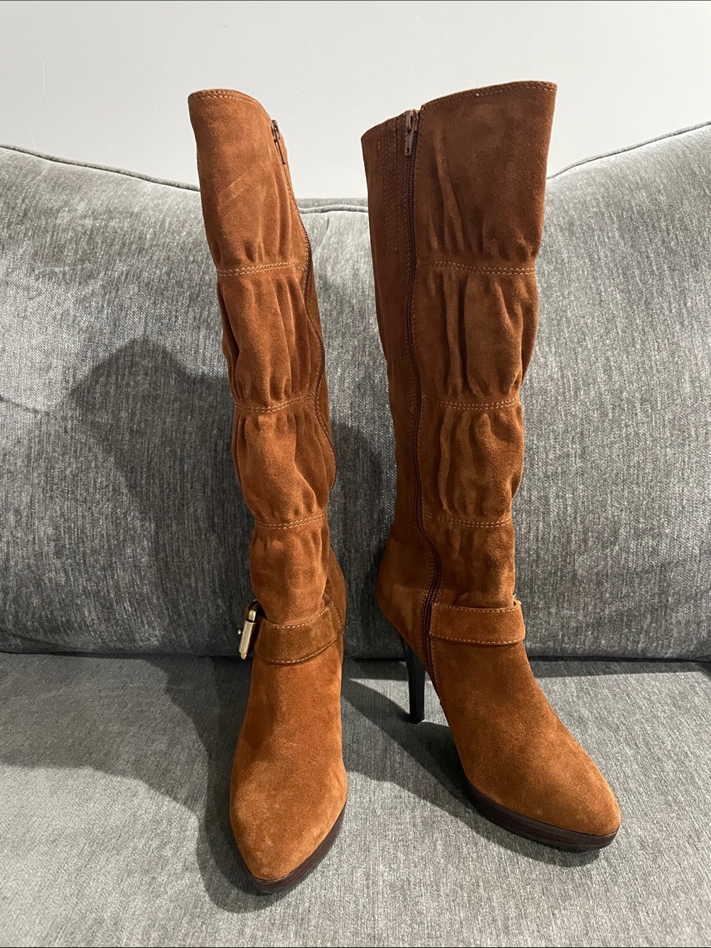 Michael Kors Cognac Suede Leather Knee-High Boots Size 8 - Picture 4 of 15